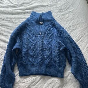 Ganni Blue Cable Knit Turtleneck Sweater
